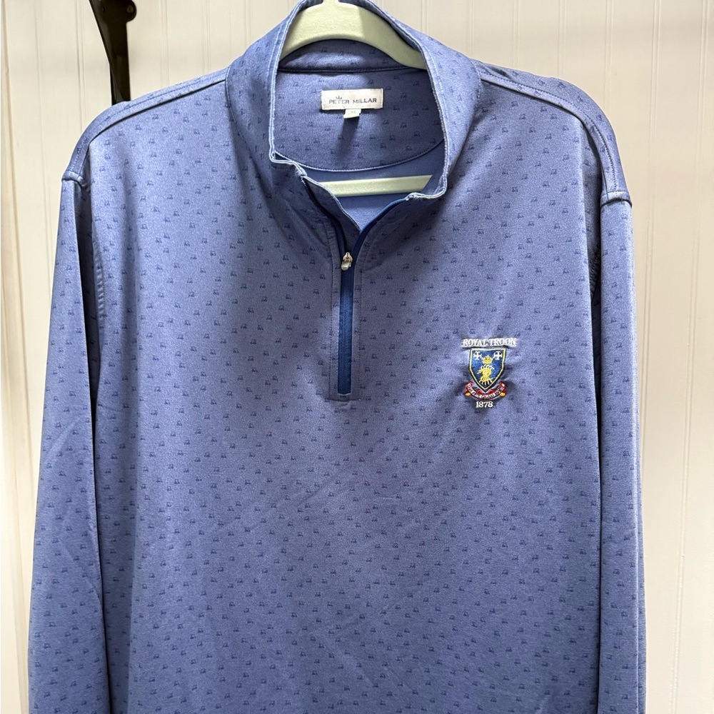 Peter Millar Heathered Blue Pullover with Crest XL 1/4 zip